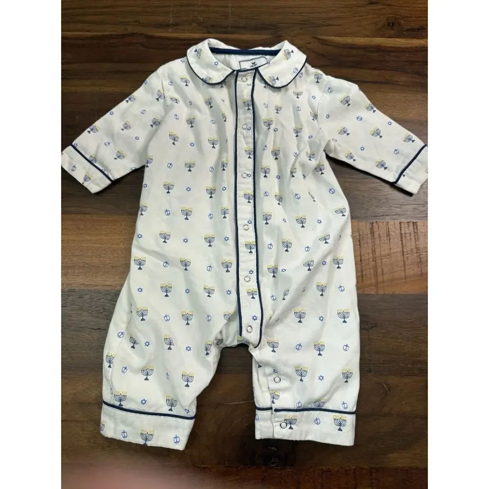 Baby Neutral Cream and Navy Trim Footless Pajama Romper